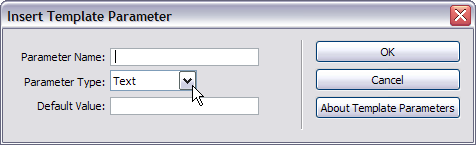 Insert Template Parameters dialog