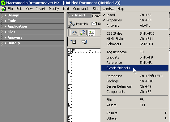 Launching the Classic Snippets Panel