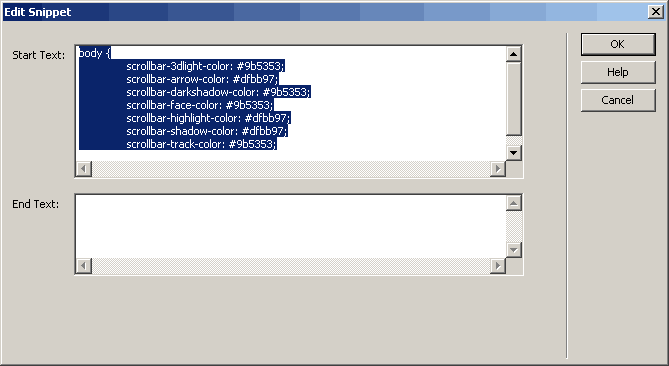 The Edit Snippet dialog box