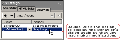 Double-click the Action to view the Behavior's dialog.
