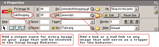 Give unique names to images & assign links to any images that will trigger the behavior.